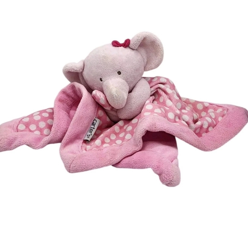 Carters Pink Elephant Lovey Security Blanket Polka Dot 2016 READ FLAWS 13"